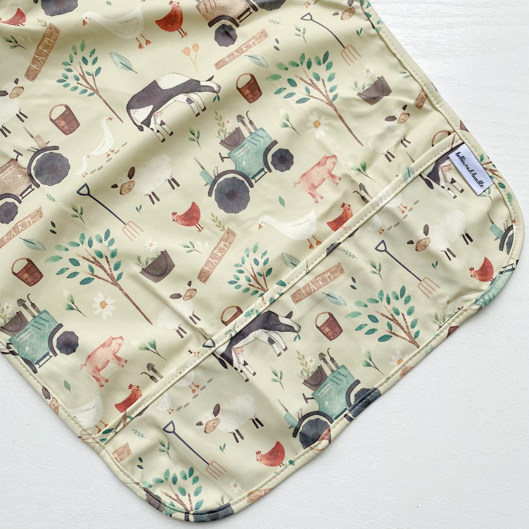 Long Sleeved Baby Bib - Farm Yard Print | Bobbin and Bumble.