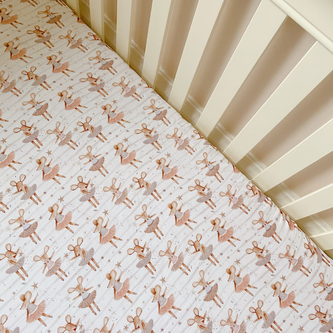 CLEARANCE: Dottie Mouse Baby Cot Bed Sheet – Limited Stock | Bobbin and Bumble.