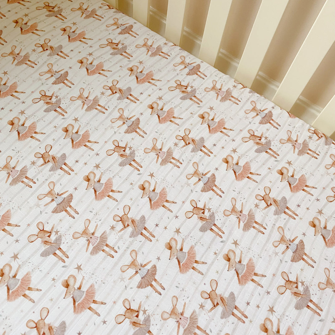 CLEARANCE: Dottie Mouse Baby Cot Bed Sheet – Limited Stock | Bobbin and Bumble.