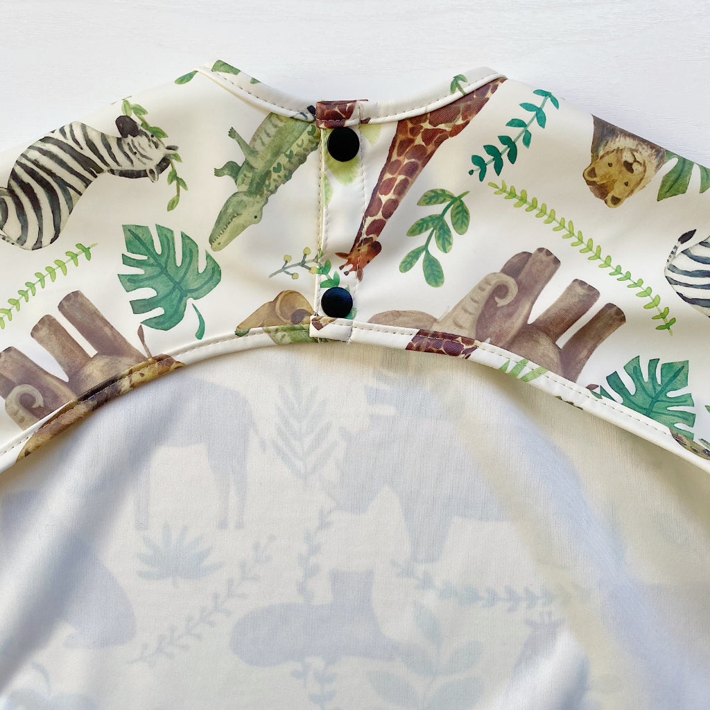 Long Sleeved Baby Bib - Safari Animals | Bobbin and Bumble.