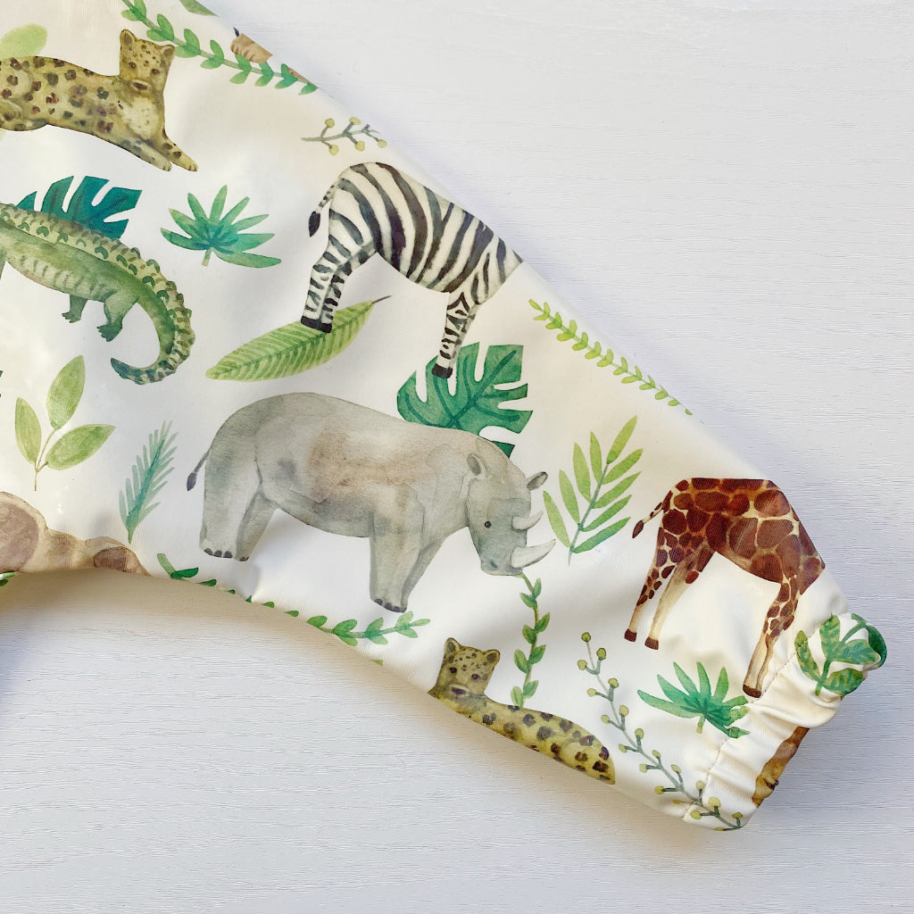 Long Sleeved Baby Bib - Safari Animals | Bobbin and Bumble.