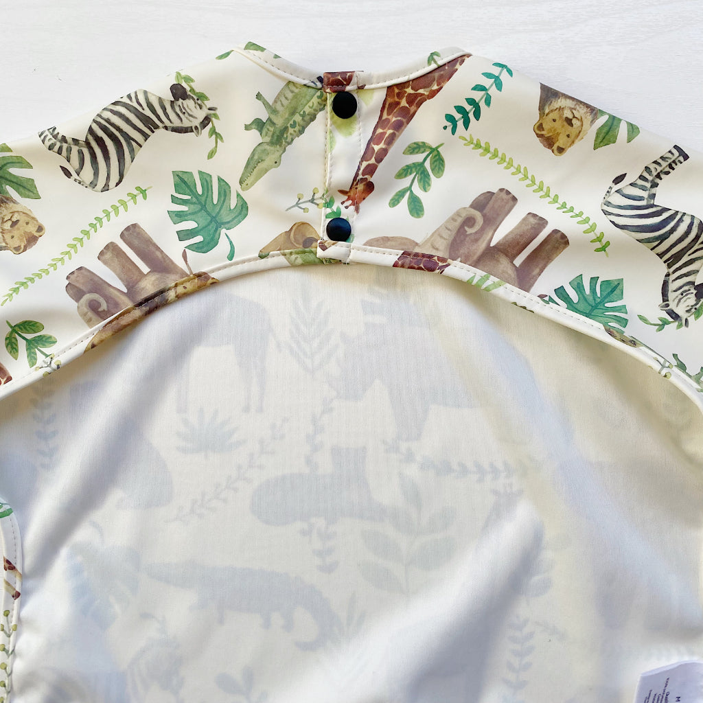 Long Sleeved Baby Bib - Safari Animals | Bobbin and Bumble.