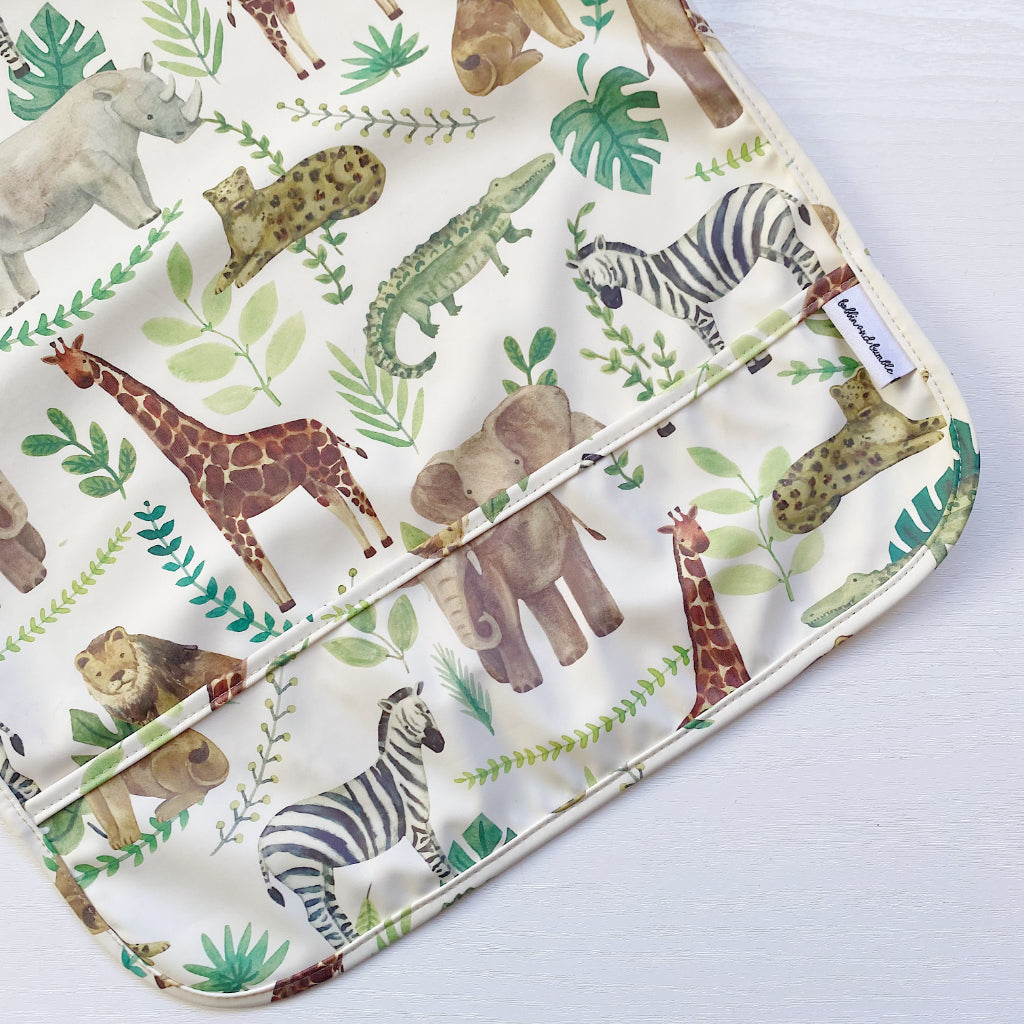 Long Sleeved Baby Bib - Safari Animals | Bobbin and Bumble.