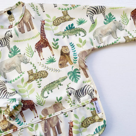 Long Sleeved Baby Bib - Safari Animals | Bobbin and Bumble.