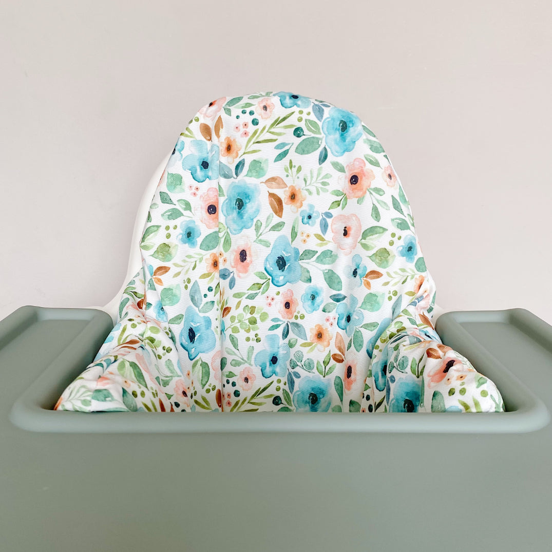 IKEA High Chair Cushion Cover - Blue Floral Print | Bobbin and Bumble.