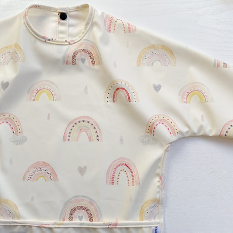 Long Sleeved Baby Bib - Rainbow print | Bobbin and Bumble.