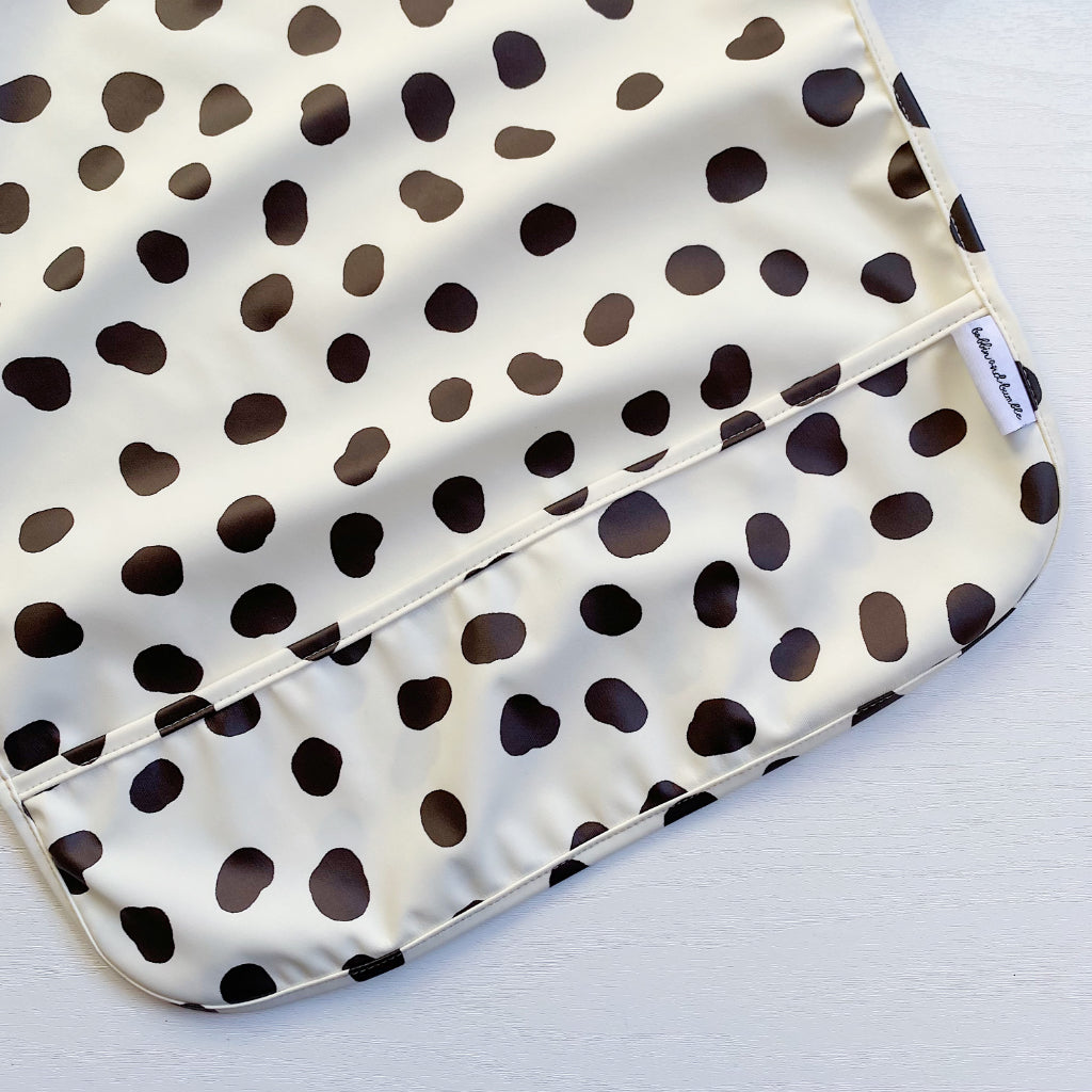 Long Sleeved Baby Bib - Spotty print | Bobbin and Bumble.