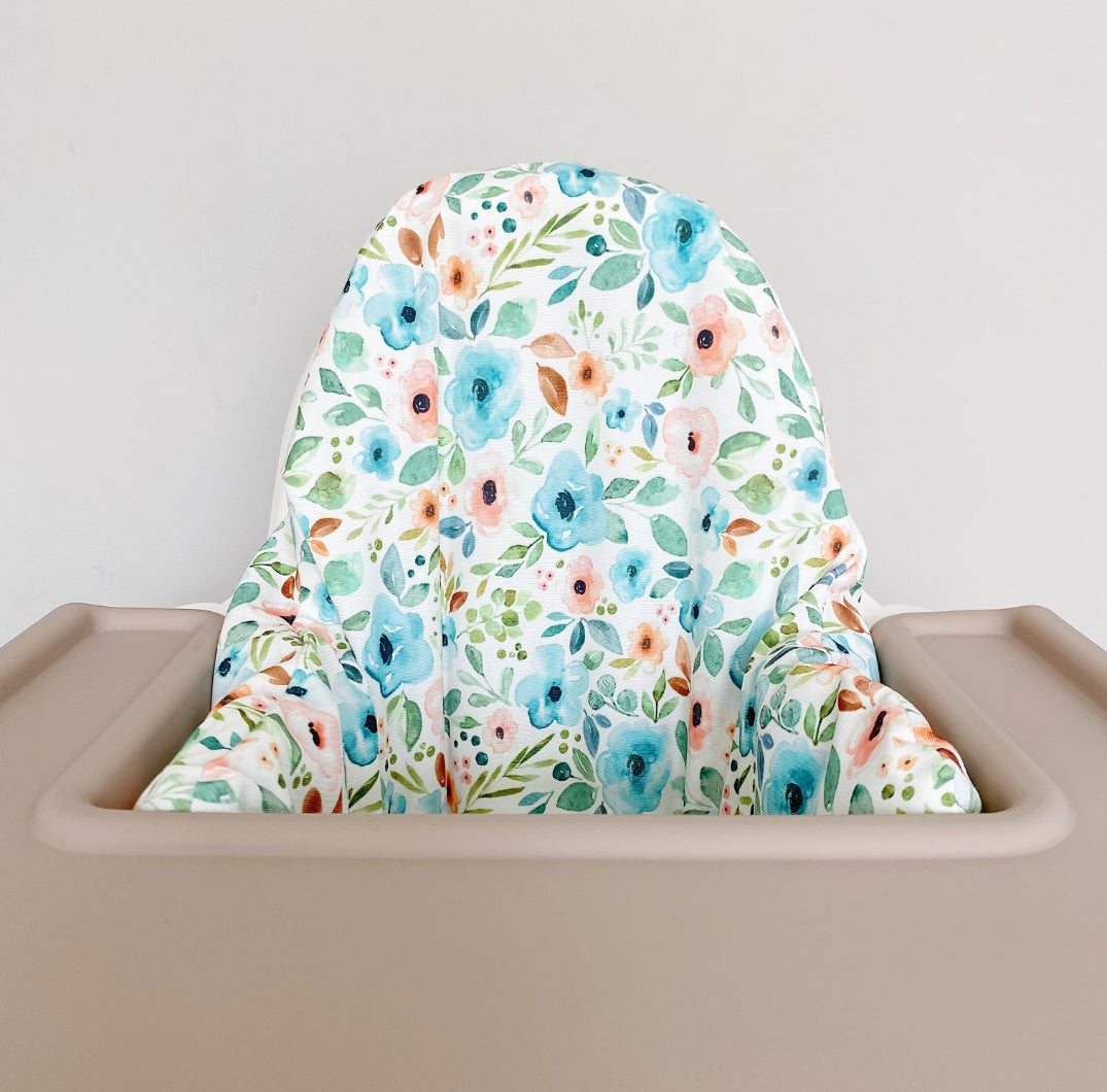 IKEA High Chair Cushion Cover - Blue Floral Print | Bobbin and Bumble.