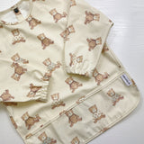 Long Sleeved Baby Bib - Teddy Bear Print | Bobbin and Bumble.