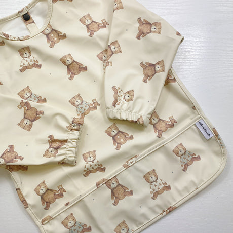 Long Sleeved Baby Bib - Teddy Bear Print | Bobbin and Bumble.