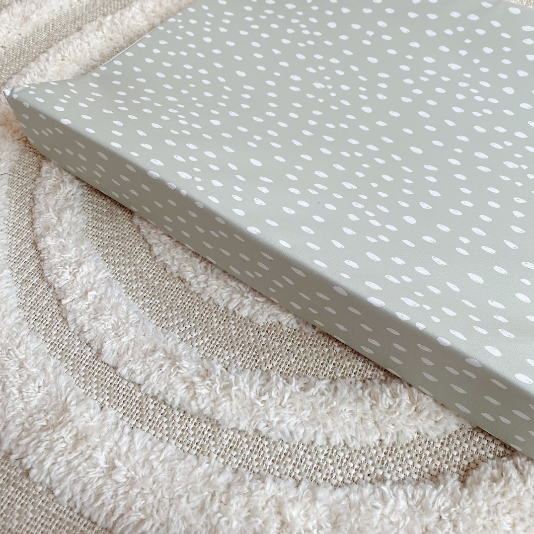 Anti-Roll Wedge Changing Mat - Sage Green Spotty Print | Bobbin and Bumble.