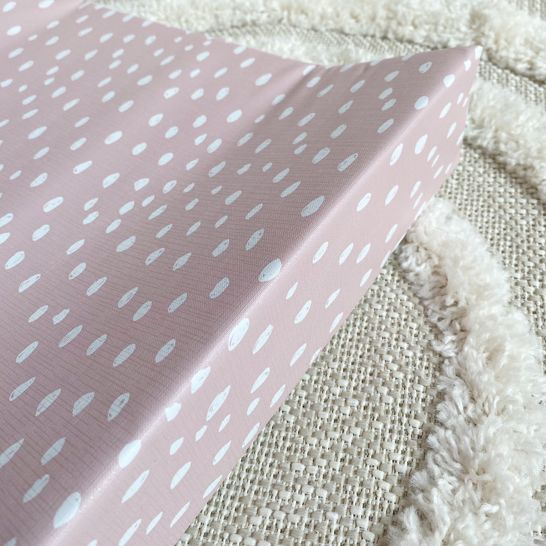 Anti-Roll Wedge Changing Mat - Dusky Pink Spotty Print | Bobbin and Bumble.