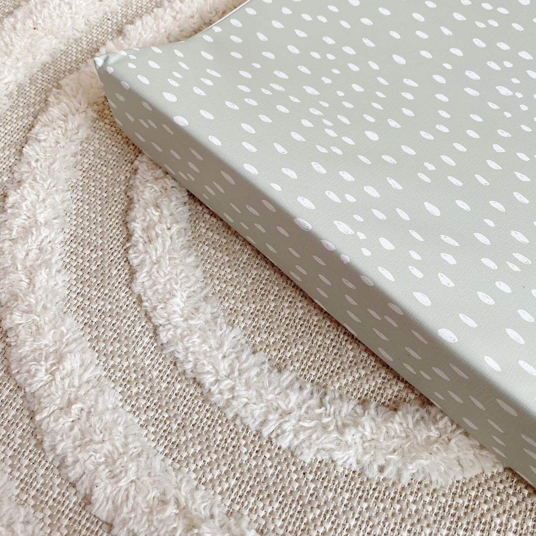 Anti-Roll Wedge Changing Mat - Sage Green Spotty Print | Bobbin and Bumble.