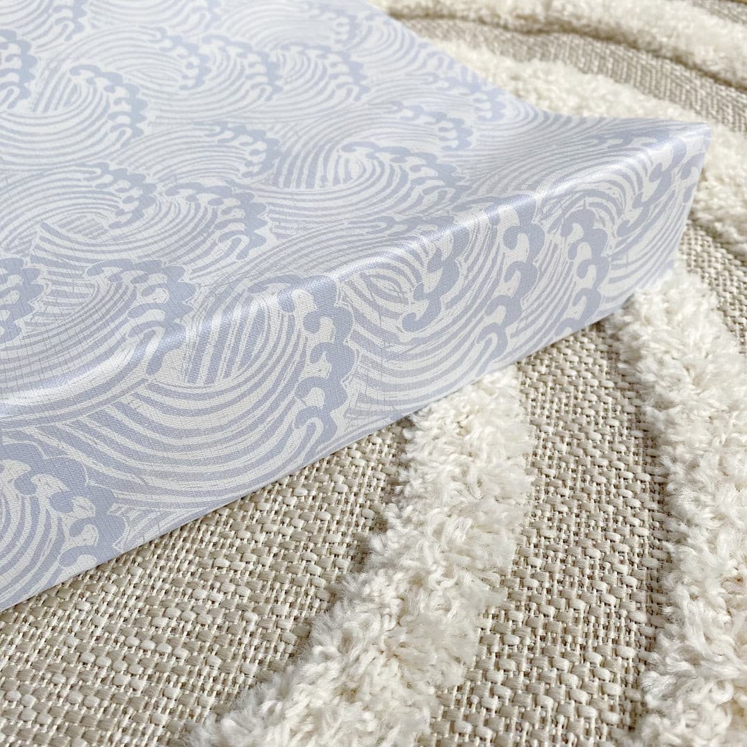 Anti-Roll Wedge Changing Mat - Blue Ocean Waves Print | Bobbin and Bumble.